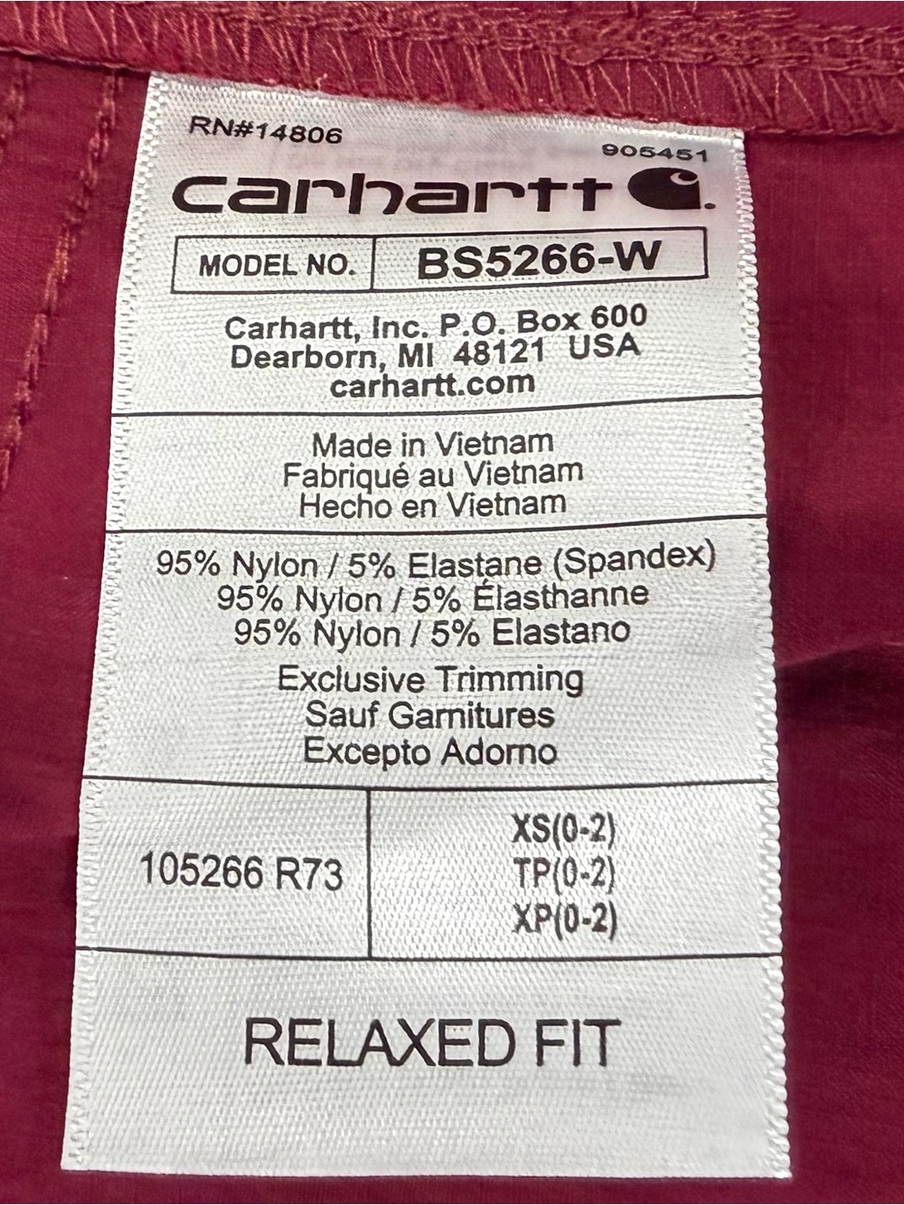Carhartt Women's Force Relaxed Fit Ripstop 5-Pocket Shorts Maroon Size XS NWT - Picture 8 of 11